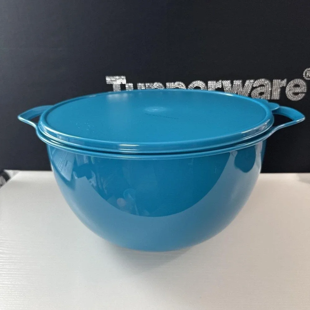 Tupperware Thatsa Mega Bowl 10L / 42 Cup  Aqua Blue Matching Seal Double Handle